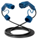 Cable compatible con la mayoría de vehículos eléctricos y puntos de carga. Los cabezales son de color azul, y el cable negro.