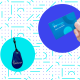 Llavero azul y tarjeta de usuario EVcharge presentados en circulos azules para el acceso y gestión de carga de vehículos eléctricos.